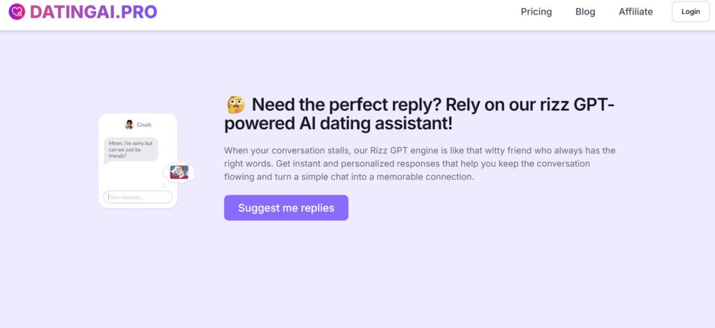 Dating AI Pro website homepage screenshot